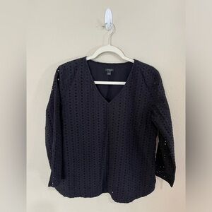 Ann Taylor Black Eyelet Floral Blouse